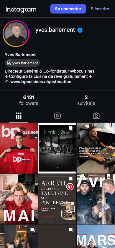 Compte Instagram d’Yves Barlement au 30 octobre 2026 : 6 131 abonnés